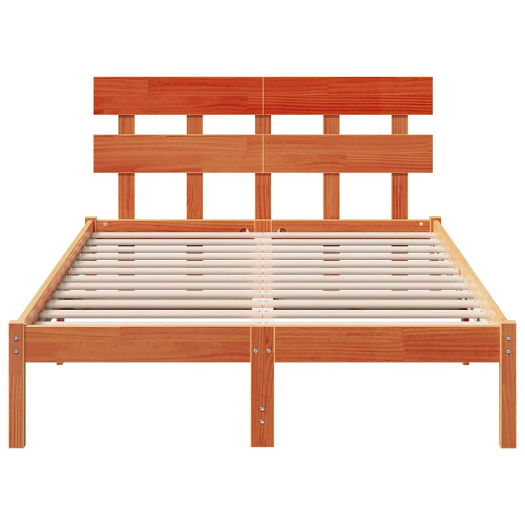 Sengestel med hovedgærde Brun 135 x 190 cm Massivt fyrretræ
