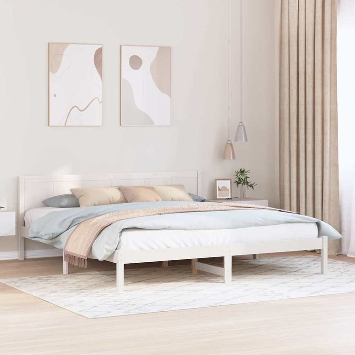 Sengestel Hvid 200 x 200 cm Massivt fyrretræ