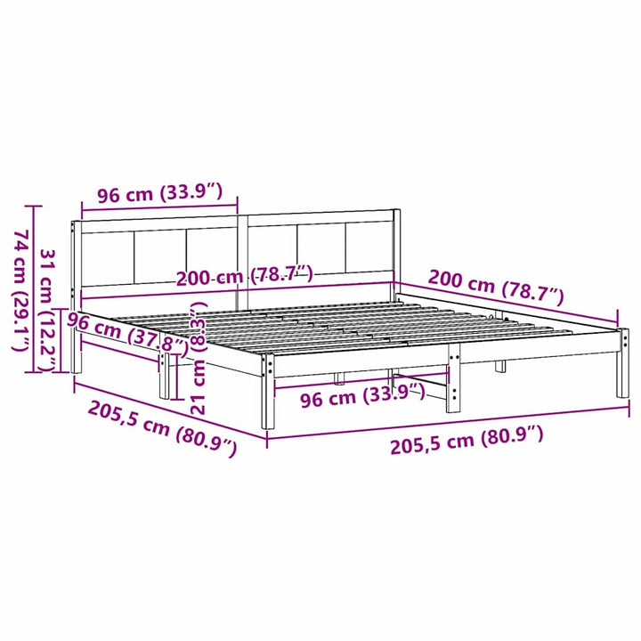 Sengestel Hvid 200 x 200 cm Massivt fyrretræ