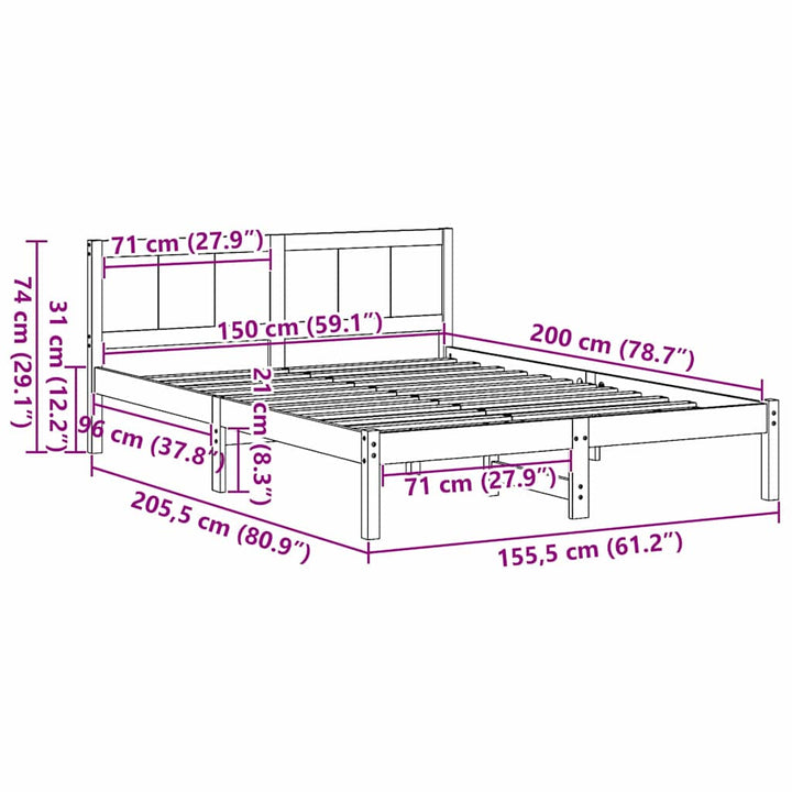 Sengestel Hvid 150 x 200 cm Massivt fyrretræ