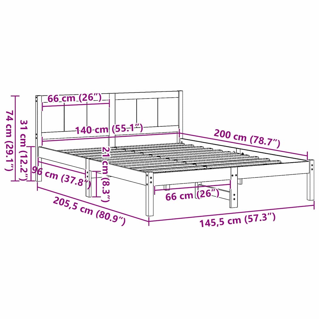 Sengestel Hvid 140 x 200 cm Massivt fyrretræ