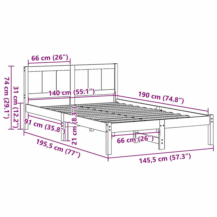 Sengestel Brun 140 x 190 cm Massivt fyrretræ