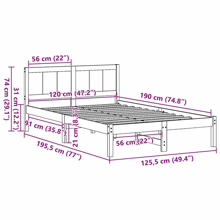 Sengestel Brun 120 x 190 cm Massivt fyrretræ
