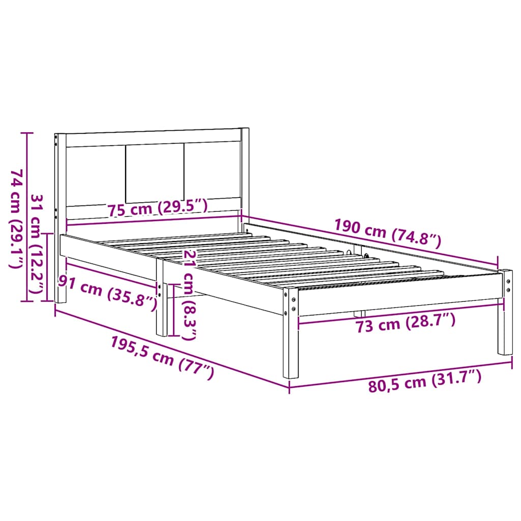 Sengestel Brun 75 x 190 cm Massivt fyrretræ