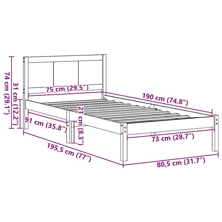 Sengestel Brun 75 x 190 cm Massivt fyrretræ