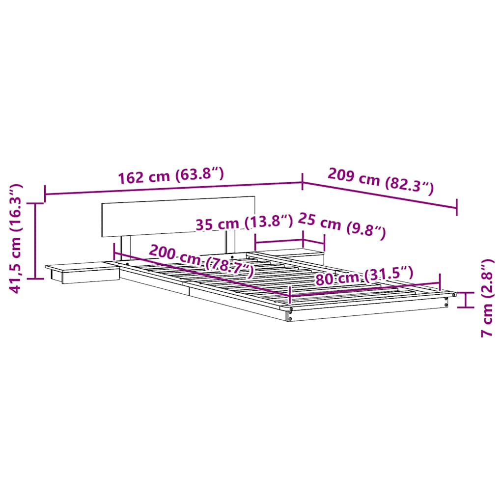 Sengestel Hvid 80 x 200 cm træ