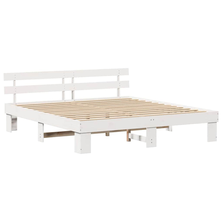 Sengestel med hovedgærde Hvid 200 x 200 cm Massiv fyrretræ