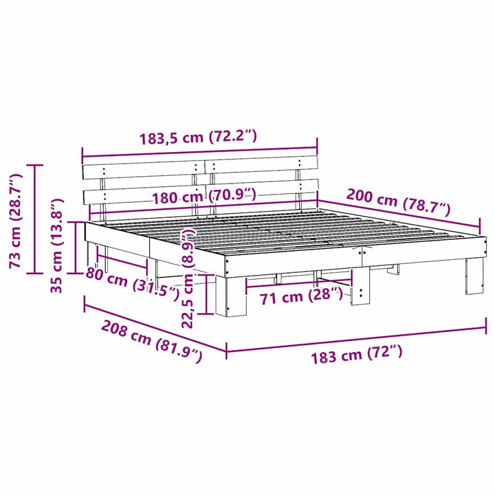Sengestel Naturfarvet 180 x 200 cm Massiv fyrretræ