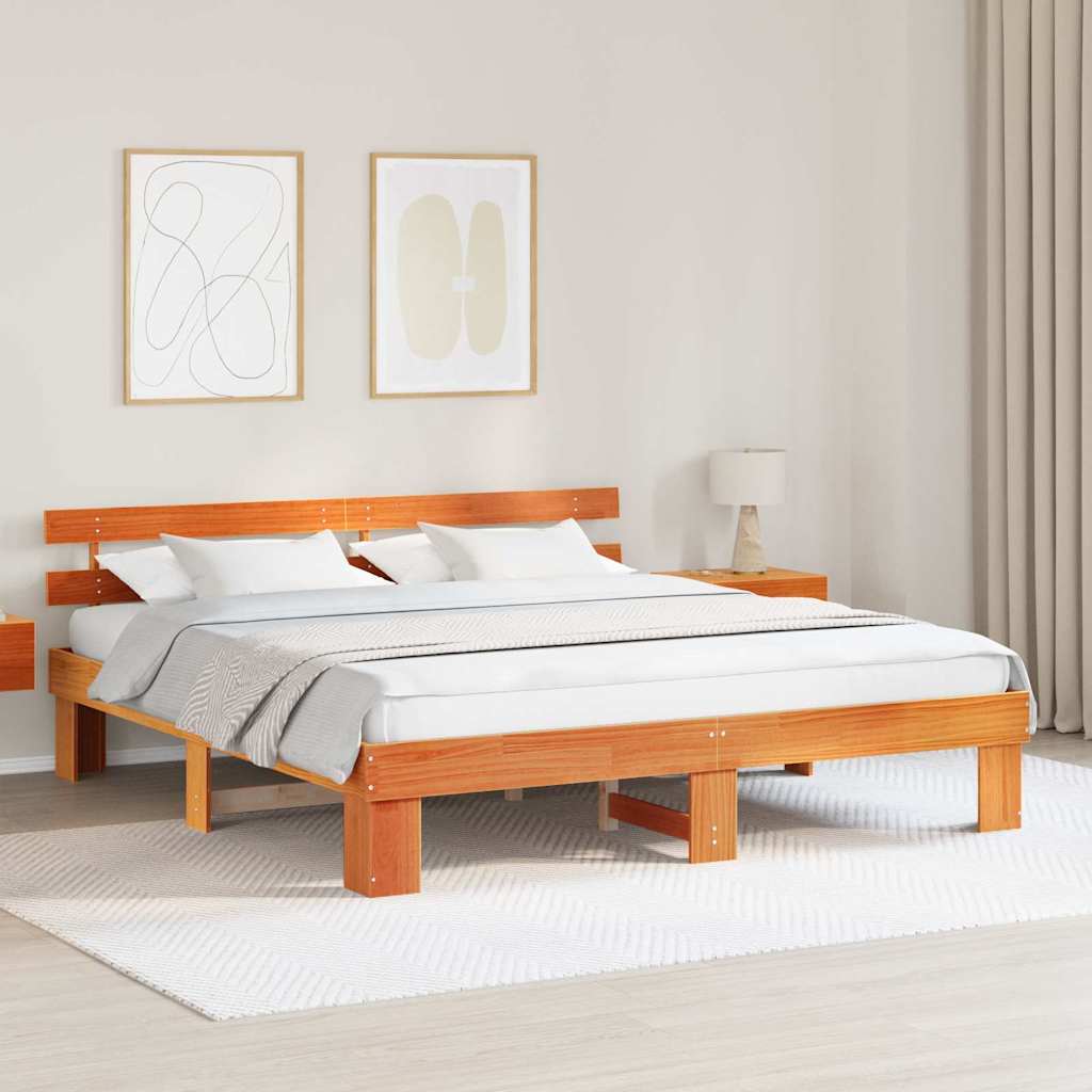 Sengestel med hovedgærde Voks brun 180 x 200 cm Massiv fyrretræ