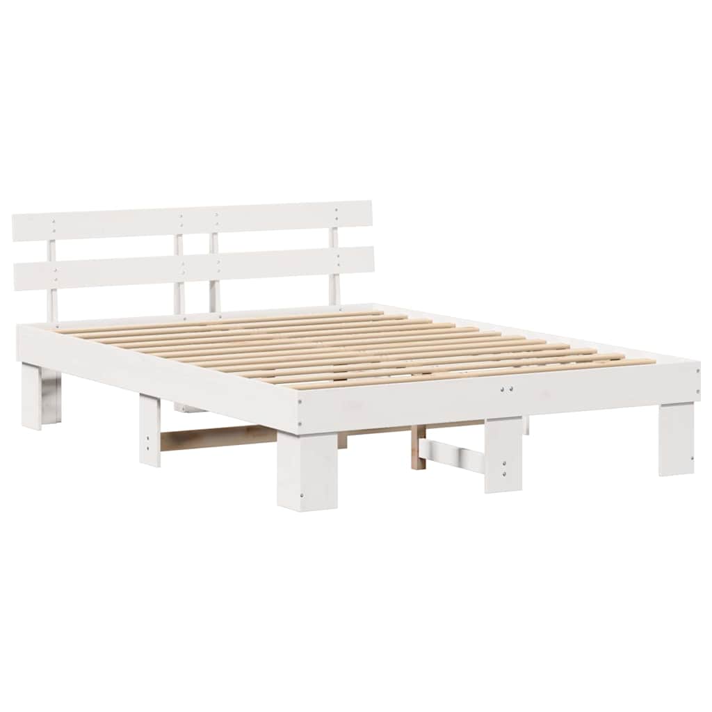 Sengestel med hovedgærde Hvid 160 x 200 cm Massiv fyrretræ