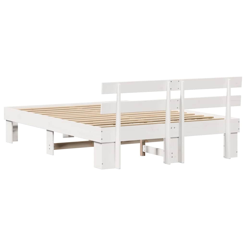 Sengestel med hovedgærde Hvid 160 x 200 cm Massiv fyrretræ