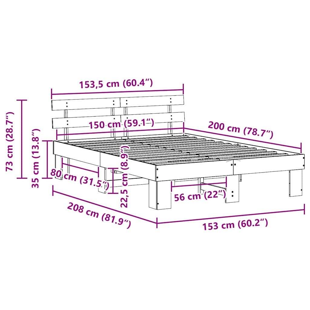 Sengestel Naturfarvet 150 x 200 cm Massiv fyrretræ