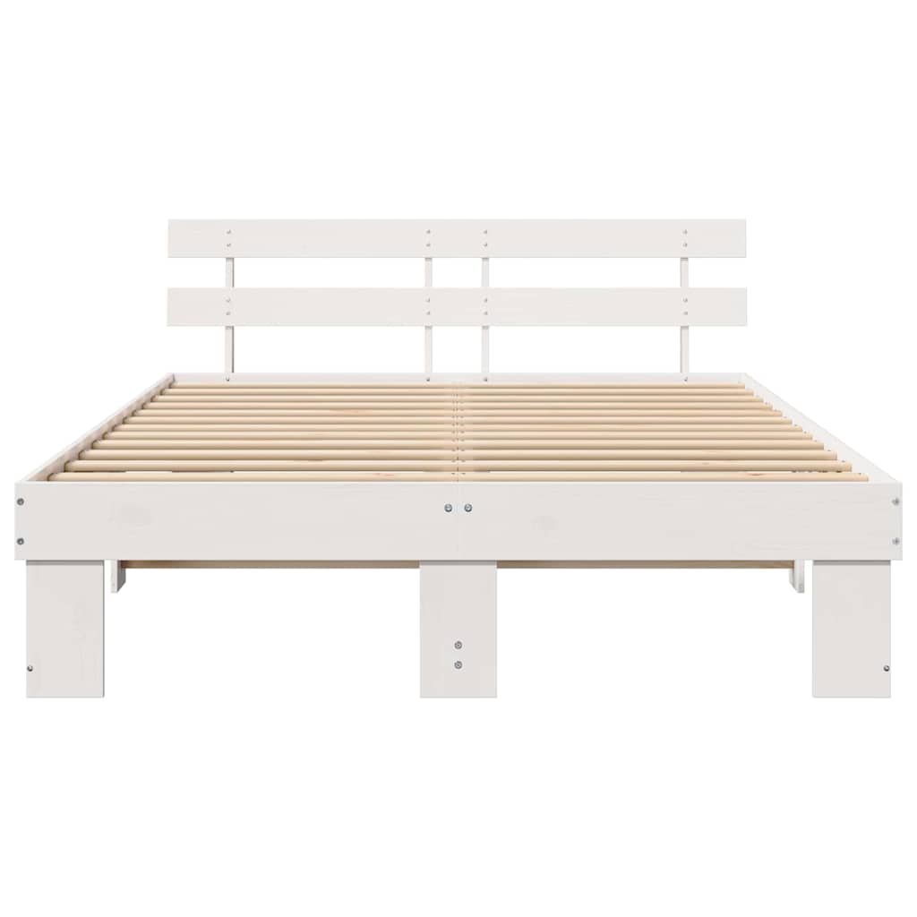 Sengestel med hovedgærde Hvid 150 x 200 cm Massiv fyrretræ