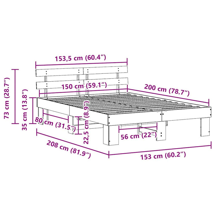 Sengestel med hovedgærde Hvid 150 x 200 cm Massiv fyrretræ