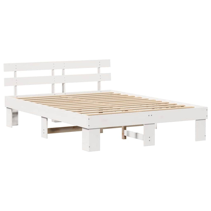 Sengestel med hovedgærde Hvid 140 x 200 cm Massiv fyrretræ