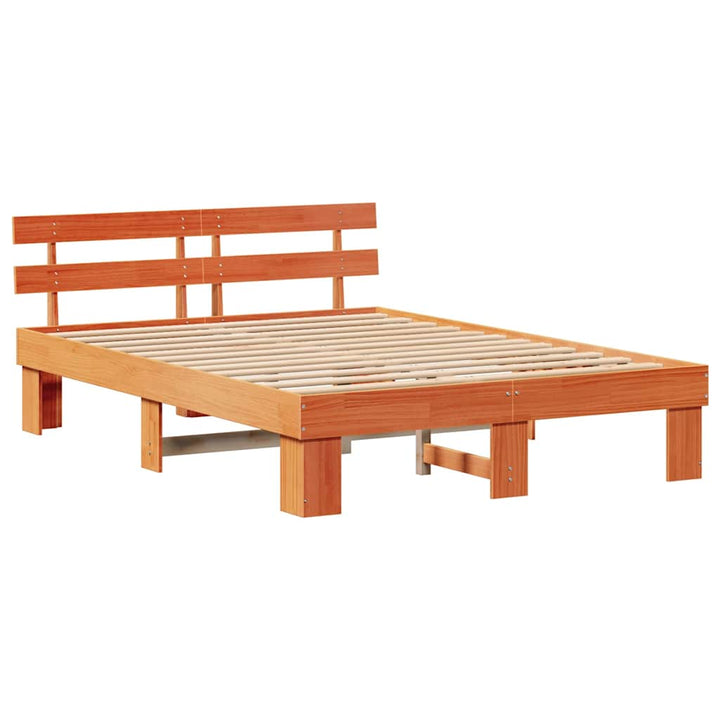 Sengestel med hovedgærde Voks brun 140 x 200 cm Massiv fyrretræ