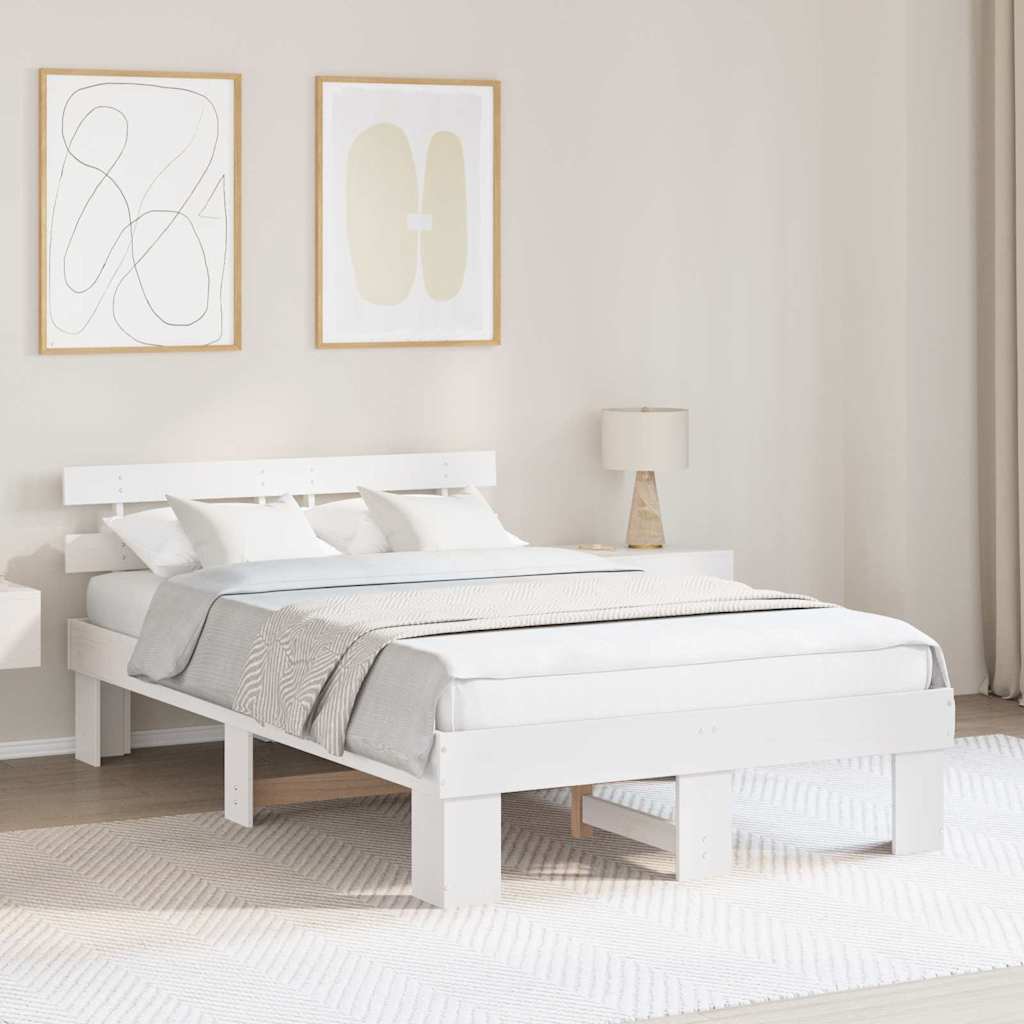 Sengestel med hovedgærde Hvid 140 x 190 cm Massiv fyrretræ