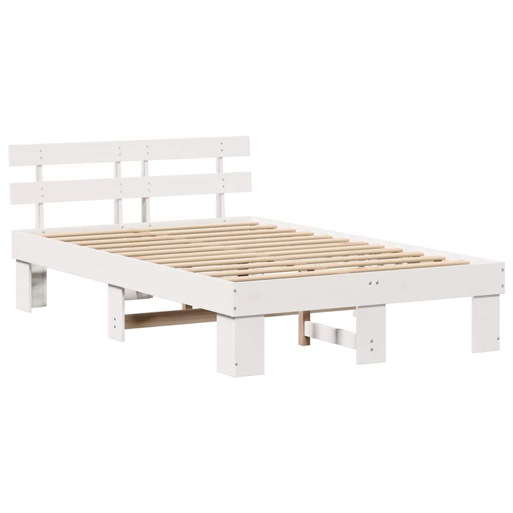 Sengestel med hovedgærde Hvid 135 x 190 cm Massiv fyrretræ