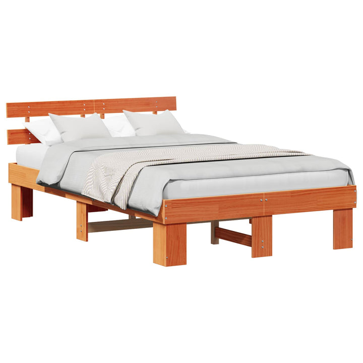 Sengestel med hovedgærde Voks brun 135 x 190 cm Massiv fyrretræ