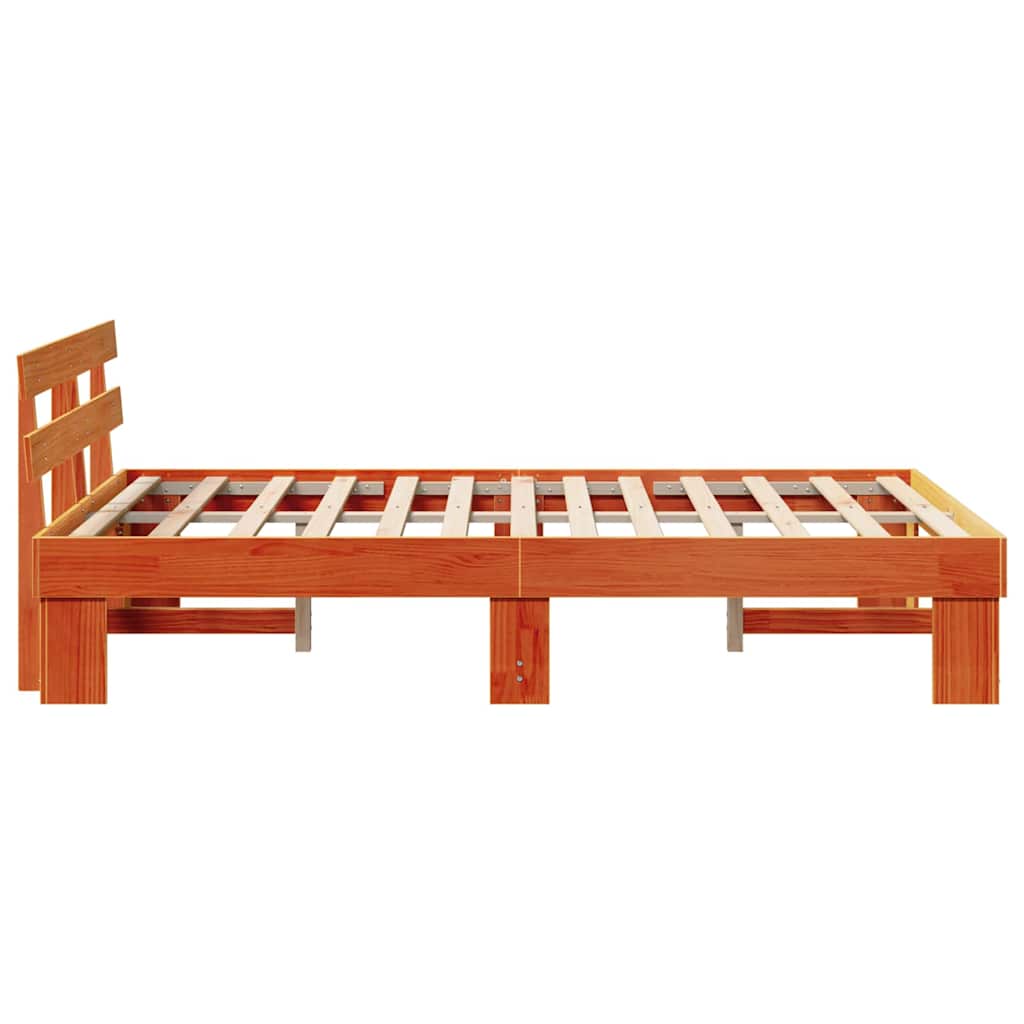 Sengestel med hovedgærde Voks brun 135 x 190 cm Massiv fyrretræ