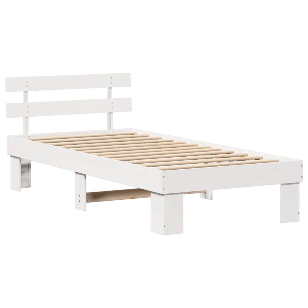 Sengestel med hovedgærde Hvid 75 x 190 cm Massiv fyrretræ
