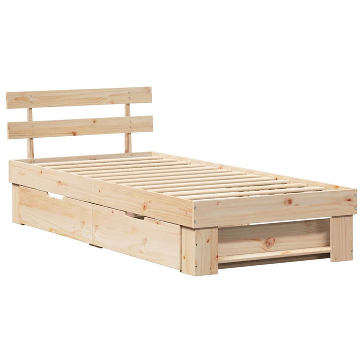 Sengestel med skuffe Naturfarvet 90 x 200 cm Massiv fyrretræ