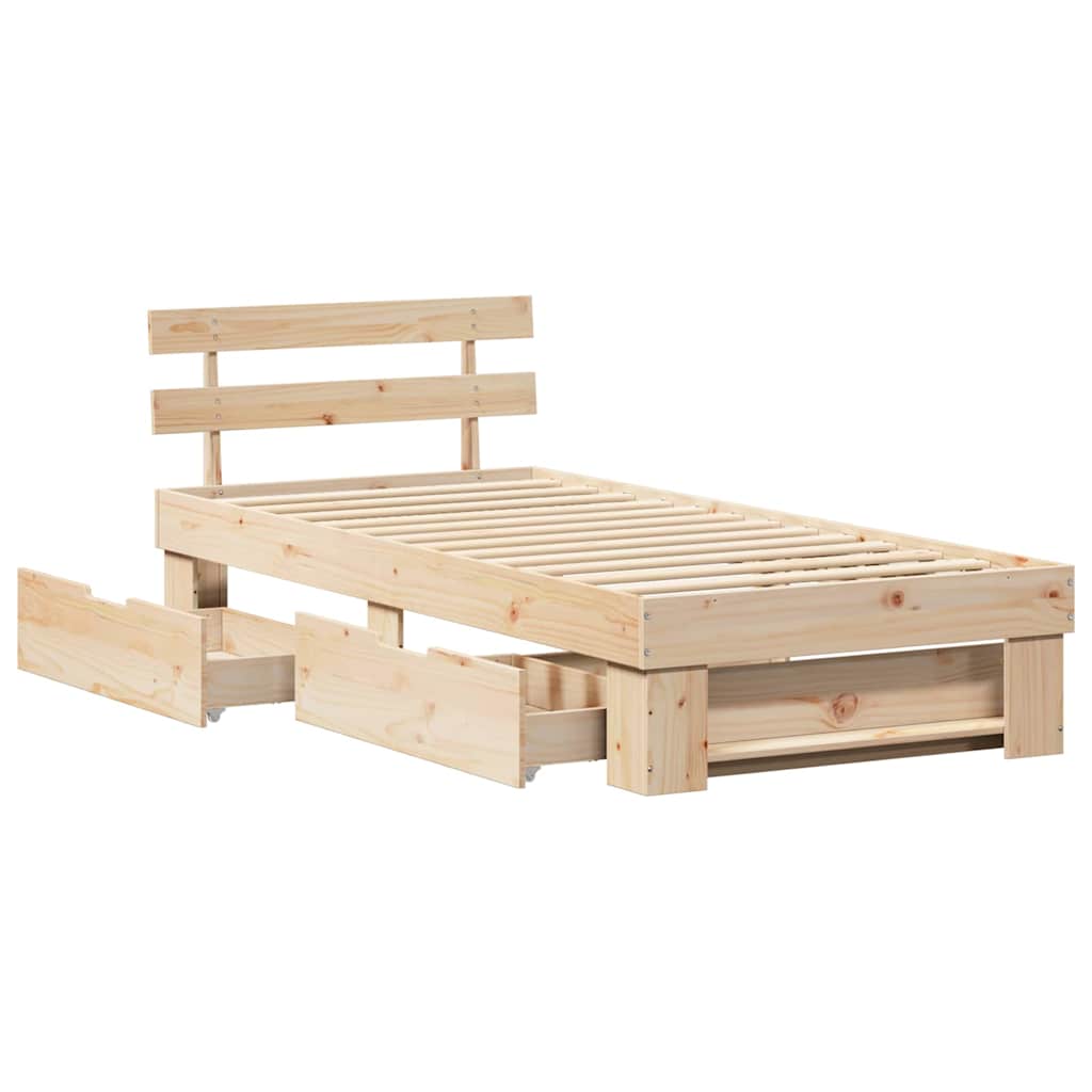Sengestel med skuffe Naturfarvet 90 x 200 cm Massiv fyrretræ