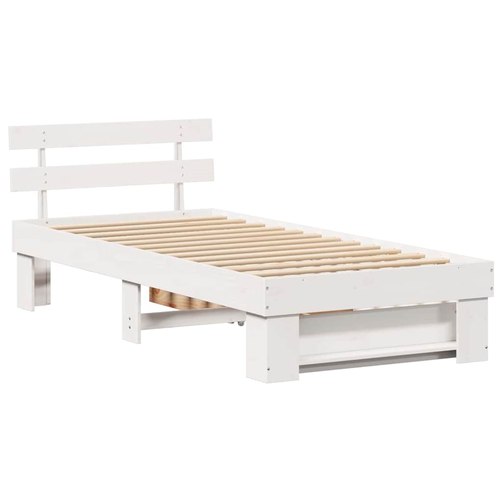 Sengestel med hovedgærde Hvid 90 x 200 cm Massiv fyrretræ