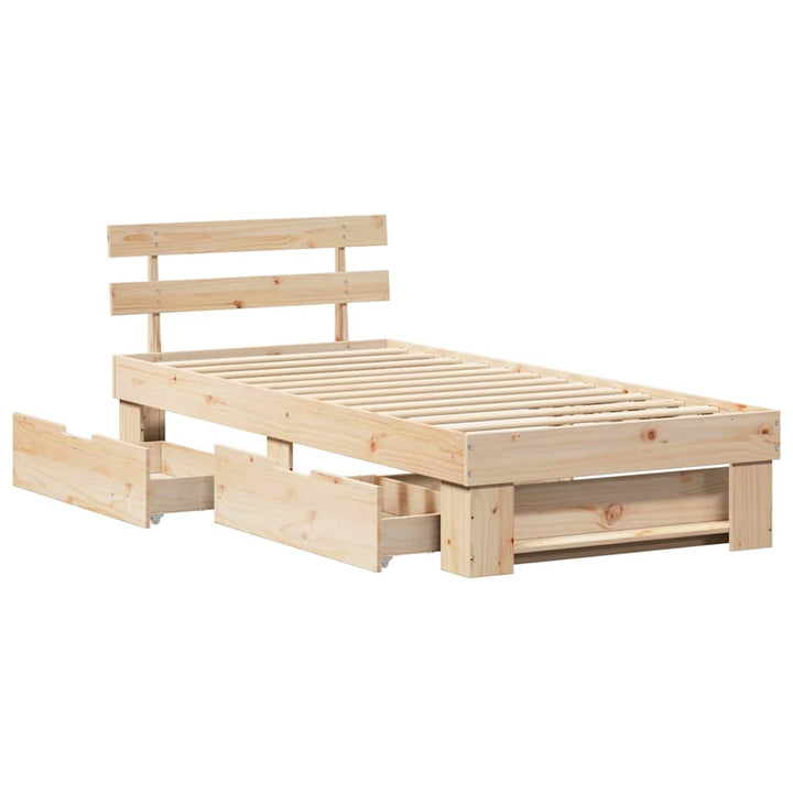 Sengestel med skuffe Naturfarvet 80 x 200 cm Massiv fyrretræ