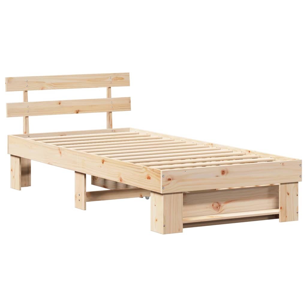 Sengestel med skuffe Naturfarvet 90 x 190 cm Massiv fyrretræ