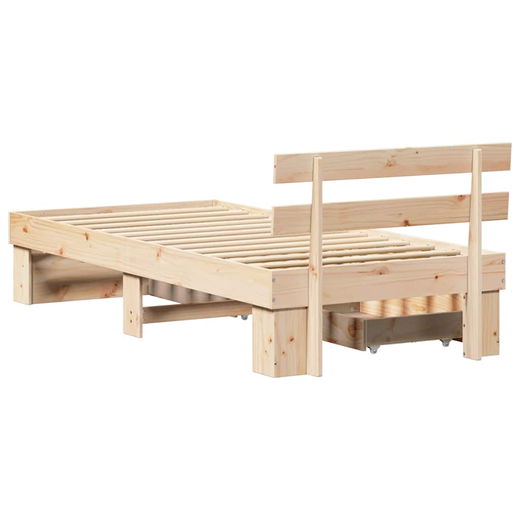 Sengestel med skuffe Naturfarvet 75 x 190 cm Massiv fyrretræ