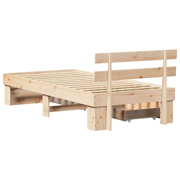 Sengestel med skuffe Naturfarvet 75 x 190 cm Massiv fyrretræ
