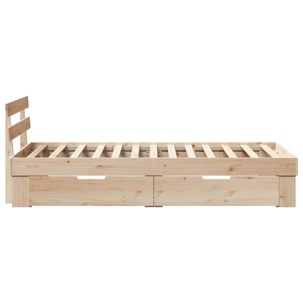 Sengestel med skuffe Naturfarvet 75 x 190 cm Massiv fyrretræ