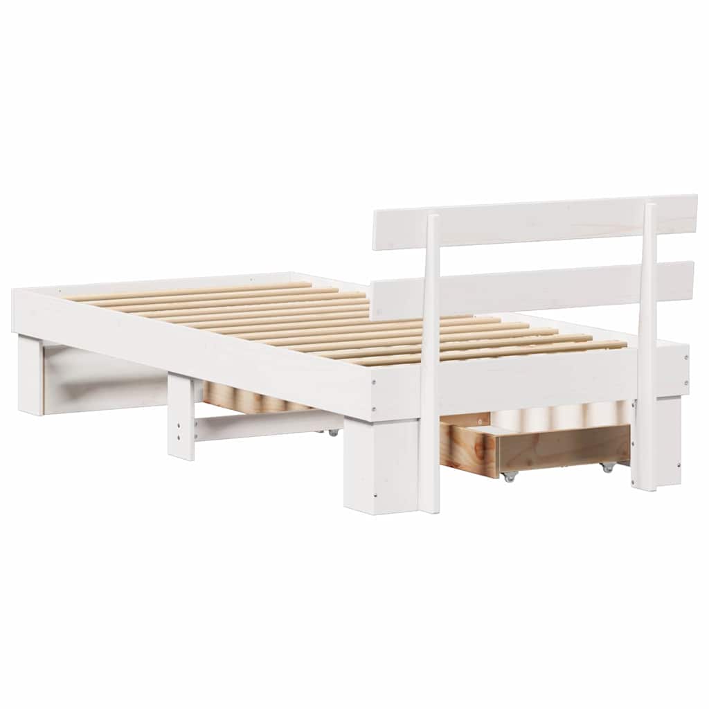 Sengestel med hovedgærde Hvid 75 x 190 cm Massiv fyrretræ