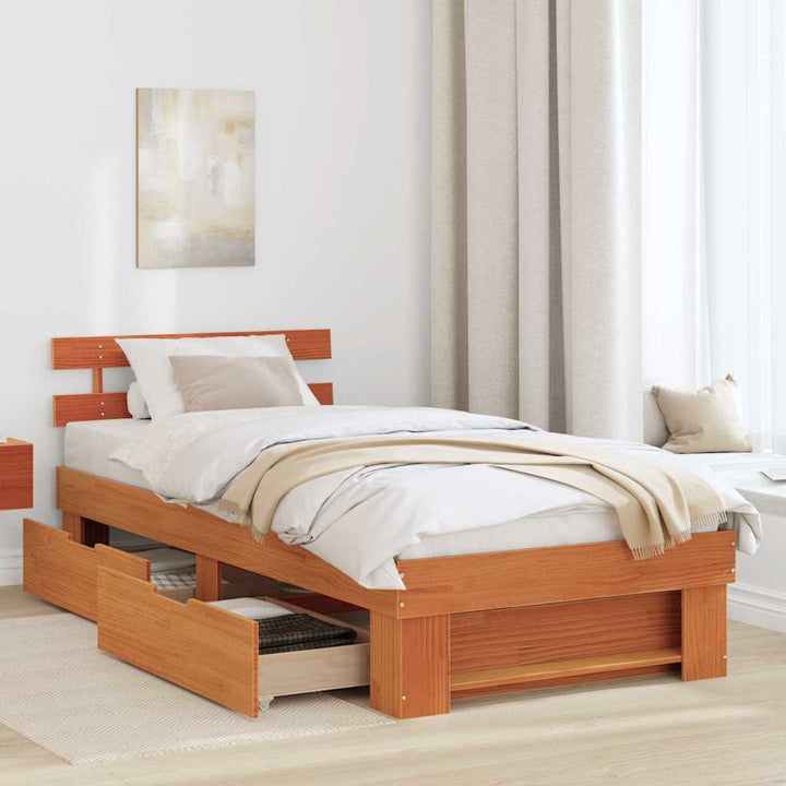 Sengestel med hovedgærde Voks brun 75 x 190 cm Massiv fyrretræ