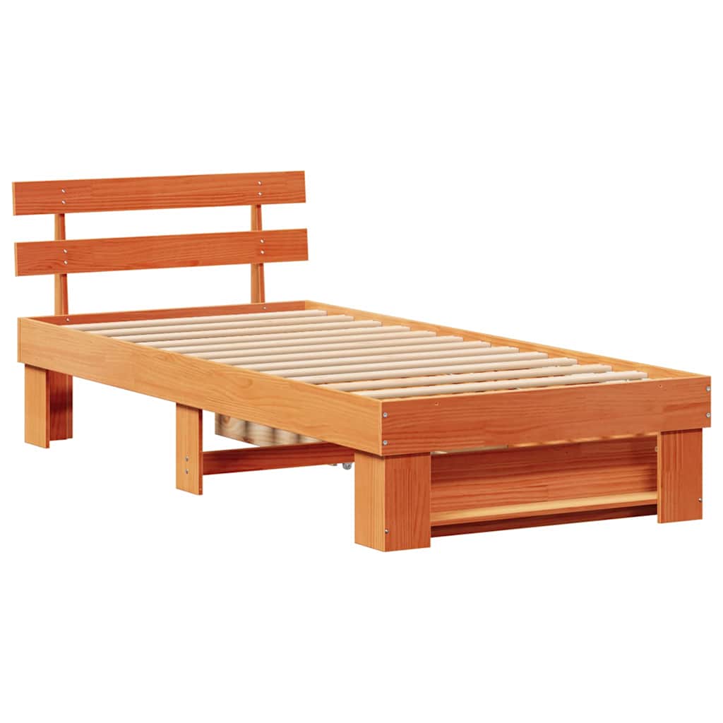 Sengestel med hovedgærde Voks brun 75 x 190 cm Massiv fyrretræ
