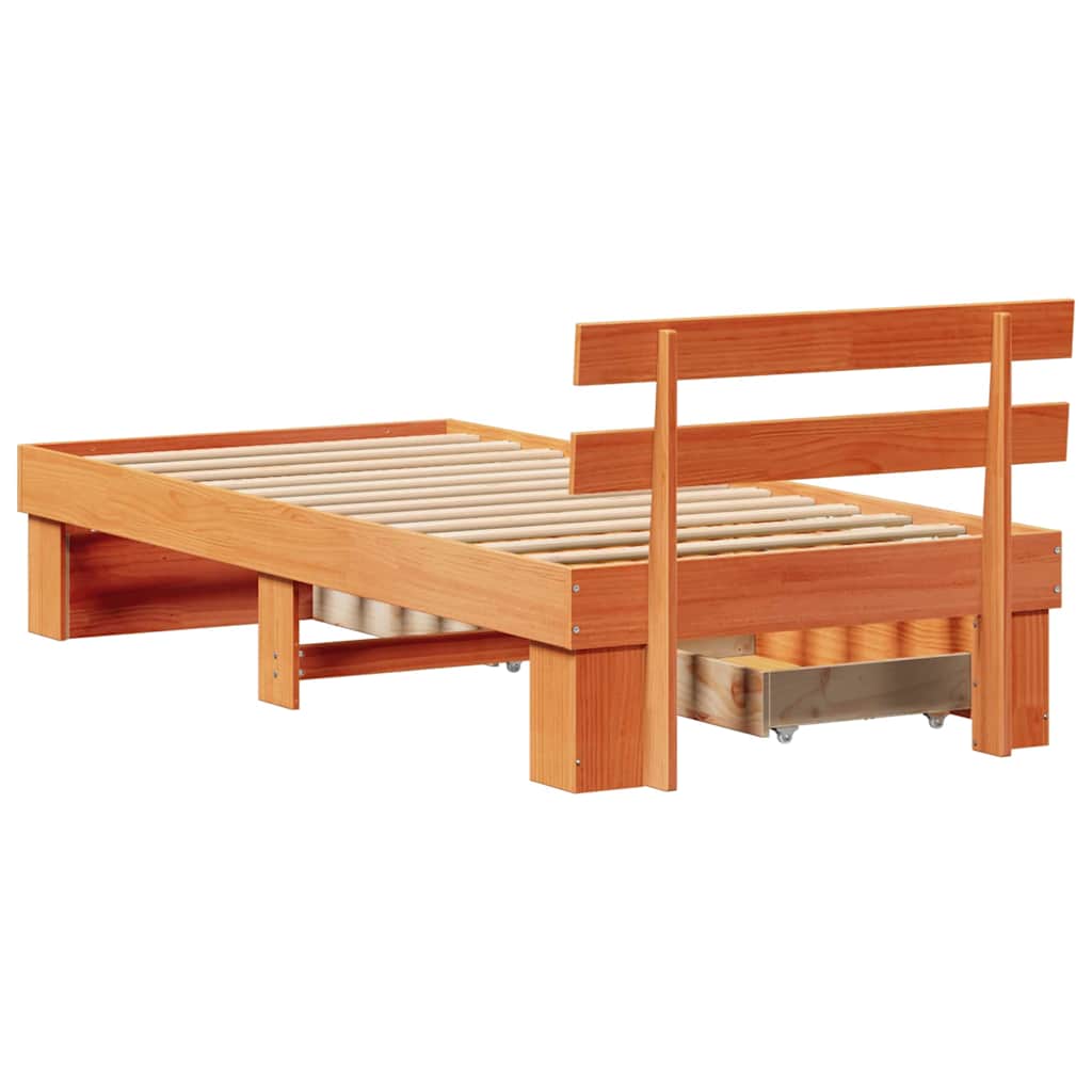 Sengestel med hovedgærde Voks brun 75 x 190 cm Massiv fyrretræ
