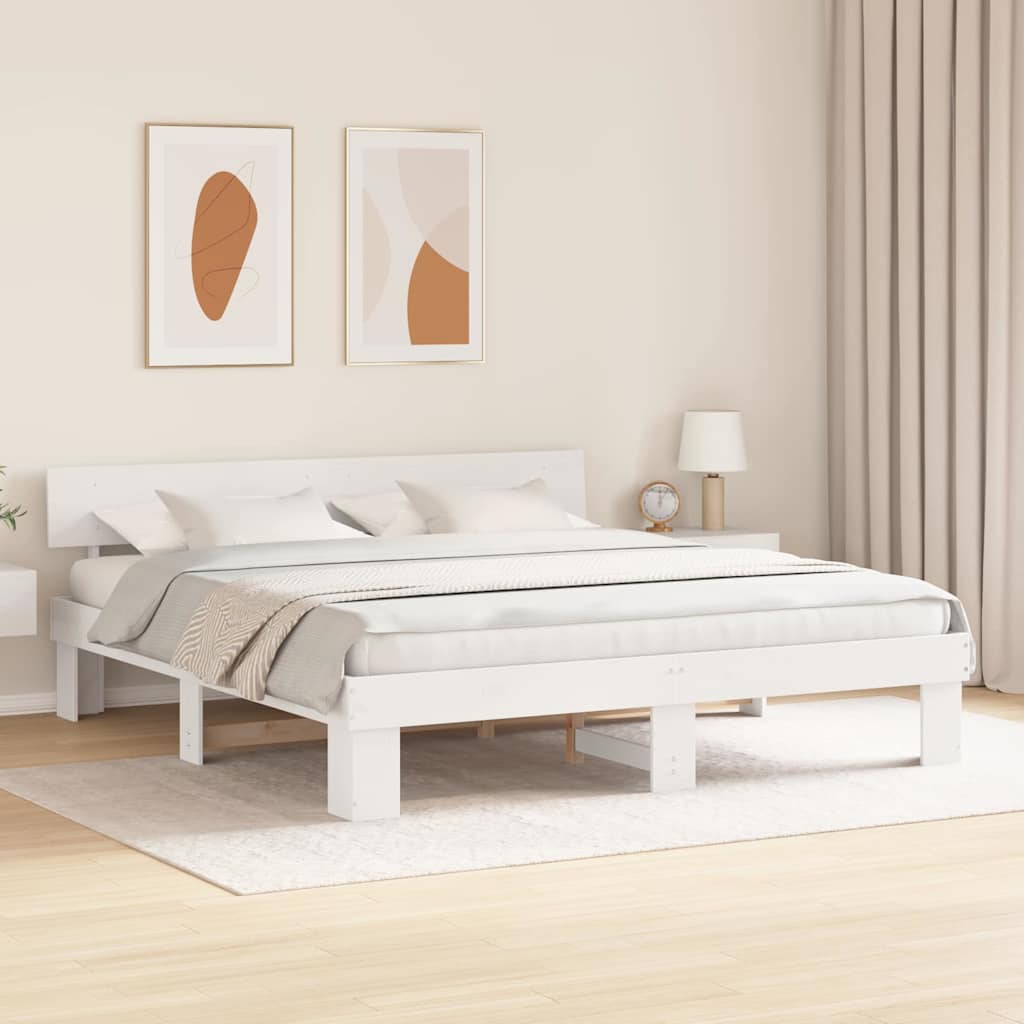 Sengestel med hovedgærde Hvid 180 x 200 cm Massiv fyrretræ