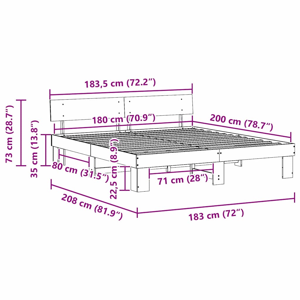 Sengestel med hovedgærde Hvid 180 x 200 cm Massiv fyrretræ