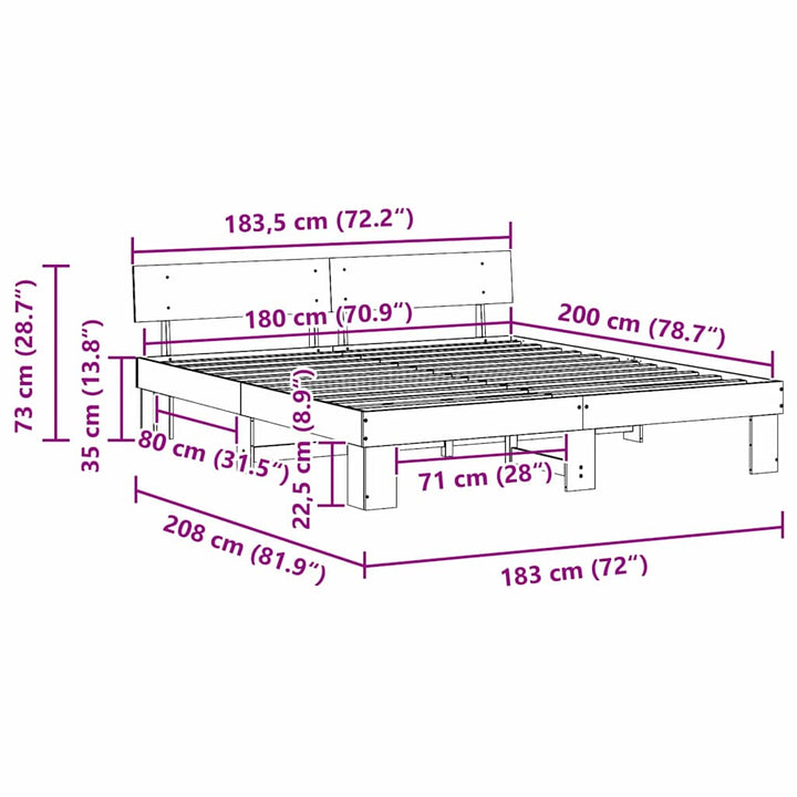 Sengestel med hovedgærde Hvid 180 x 200 cm Massiv fyrretræ