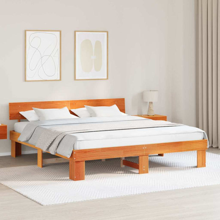 Sengestel med hovedgærde Voks brun 180 x 200 cm Massiv fyrretræ