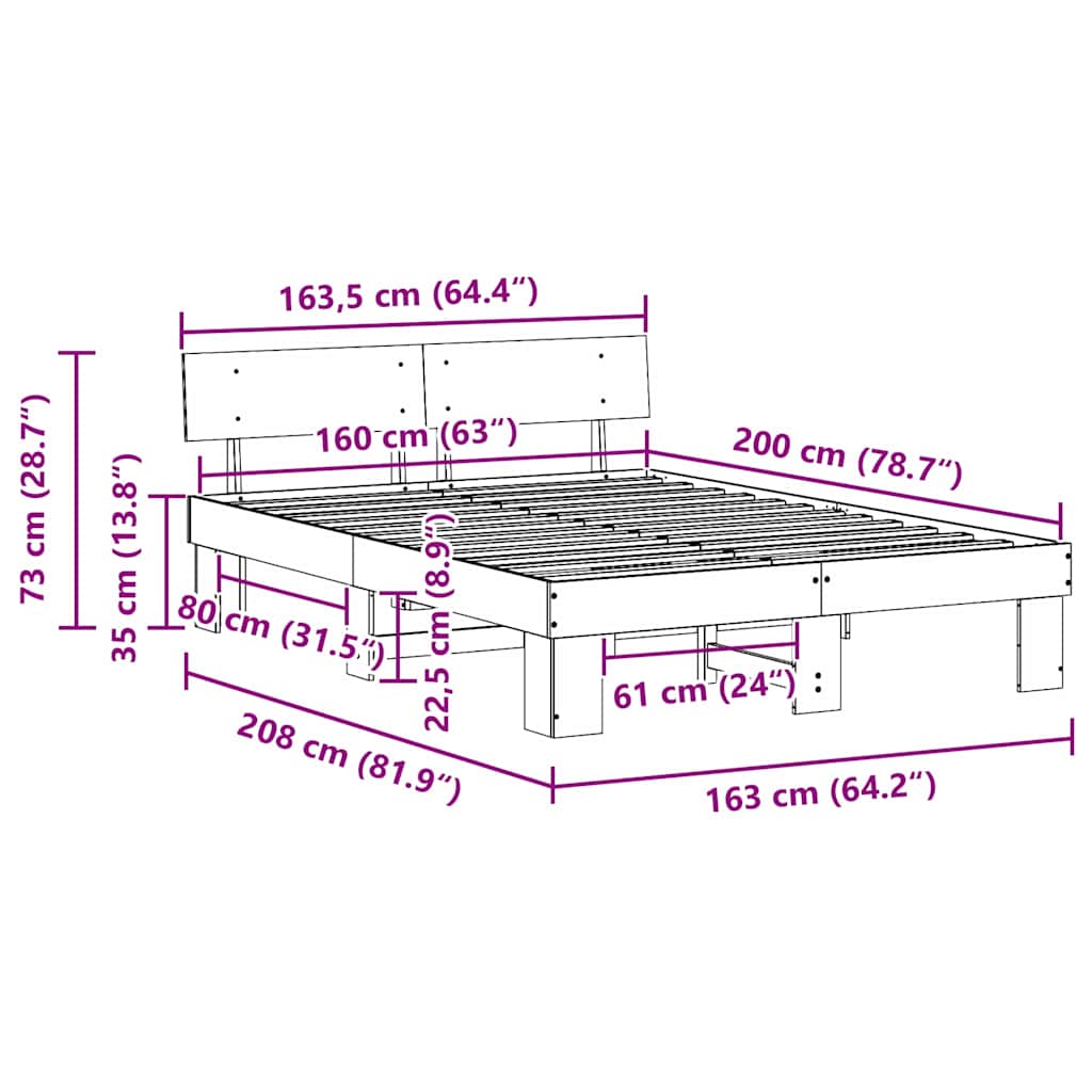 Sengestel med hovedgærde Hvid 160 x 200 cm Massiv fyrretræ