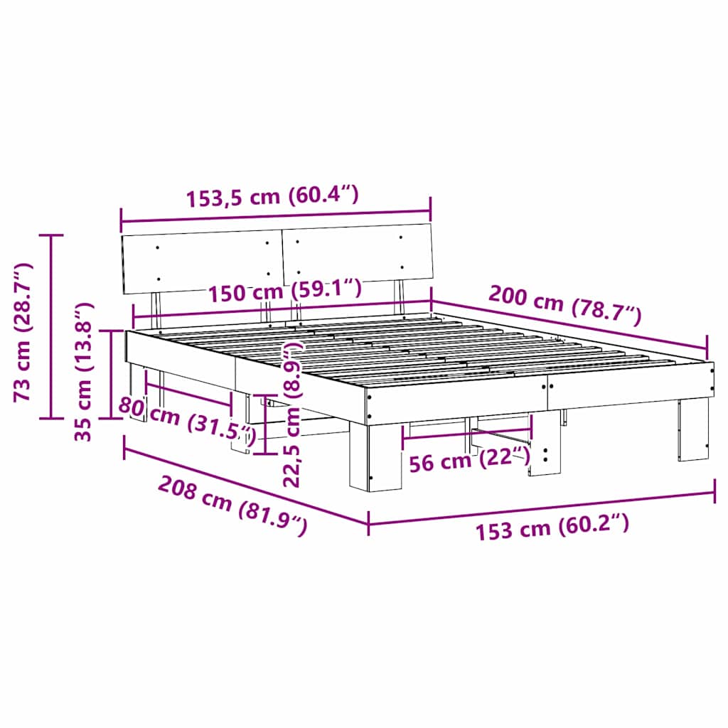 Sengestel Naturfarvet 150 x 200 cm Massiv fyrretræ