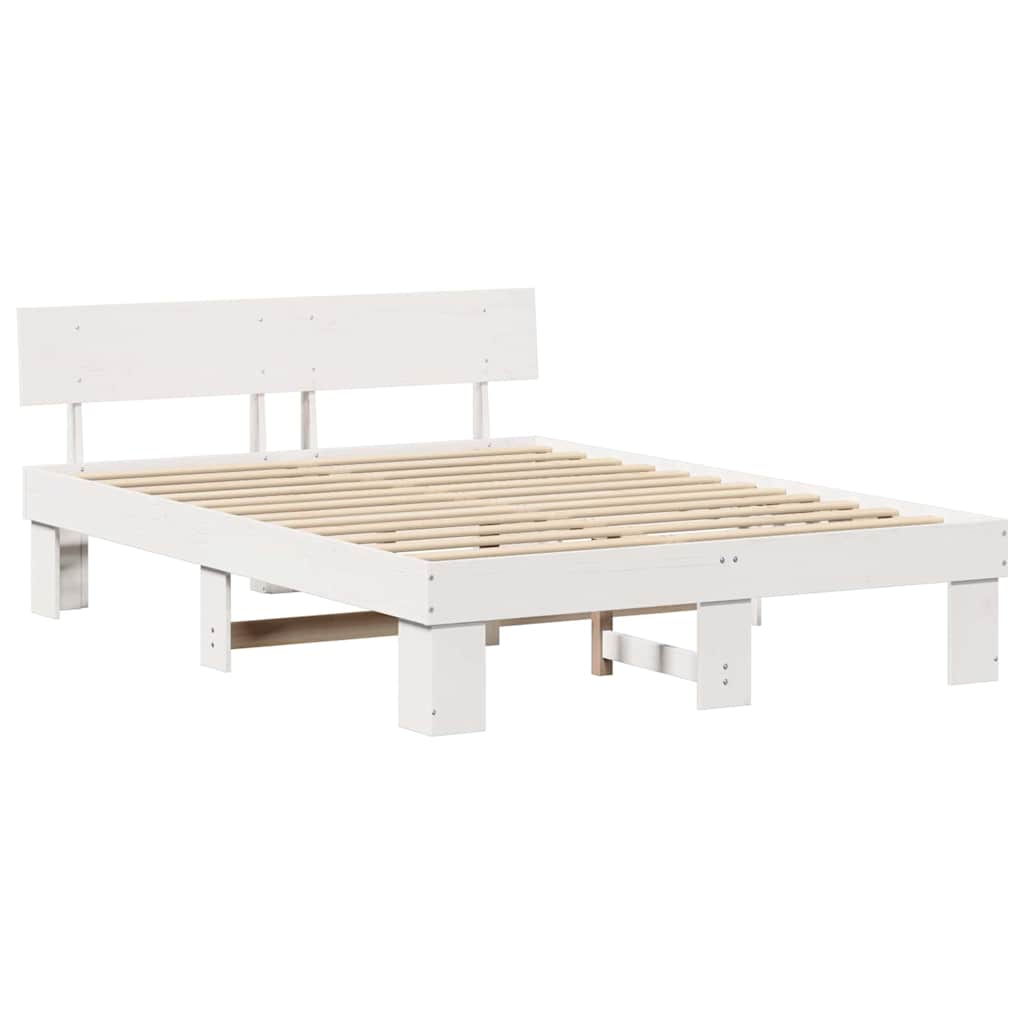 Sengestel med hovedgærde Hvid 150 x 200 cm Massiv fyrretræ