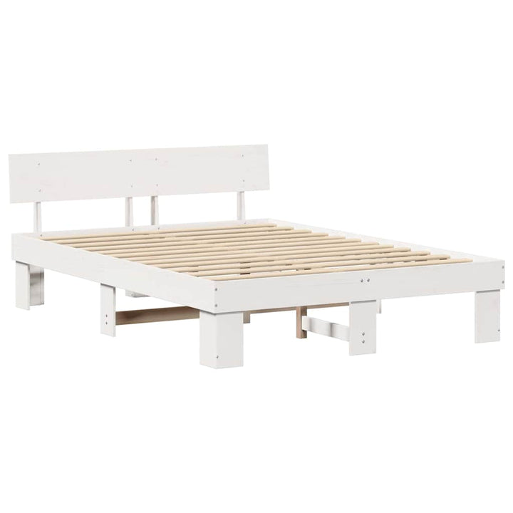 Sengestel med hovedgærde Hvid 150 x 200 cm Massiv fyrretræ