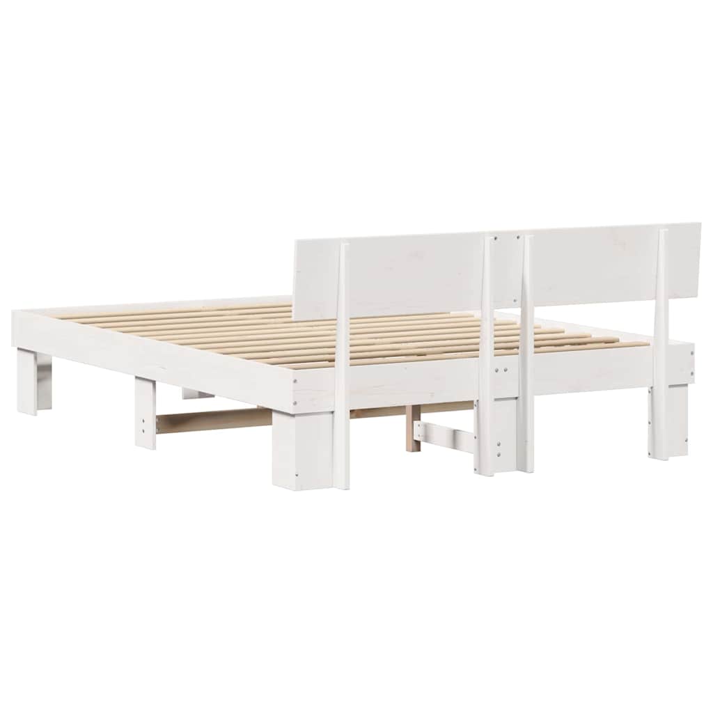 Sengestel med hovedgærde Hvid 150 x 200 cm Massiv fyrretræ
