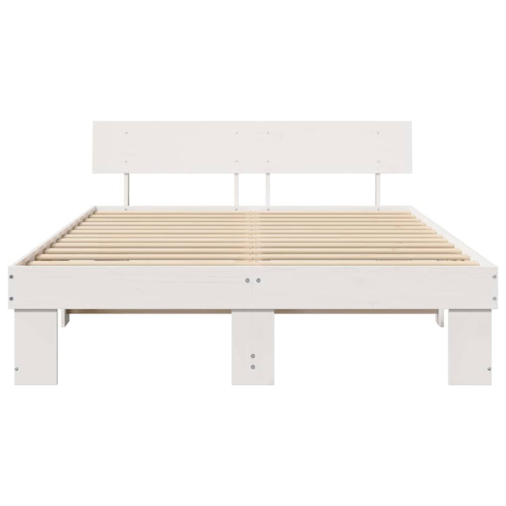 Sengestel med hovedgærde Hvid 150 x 200 cm Massiv fyrretræ