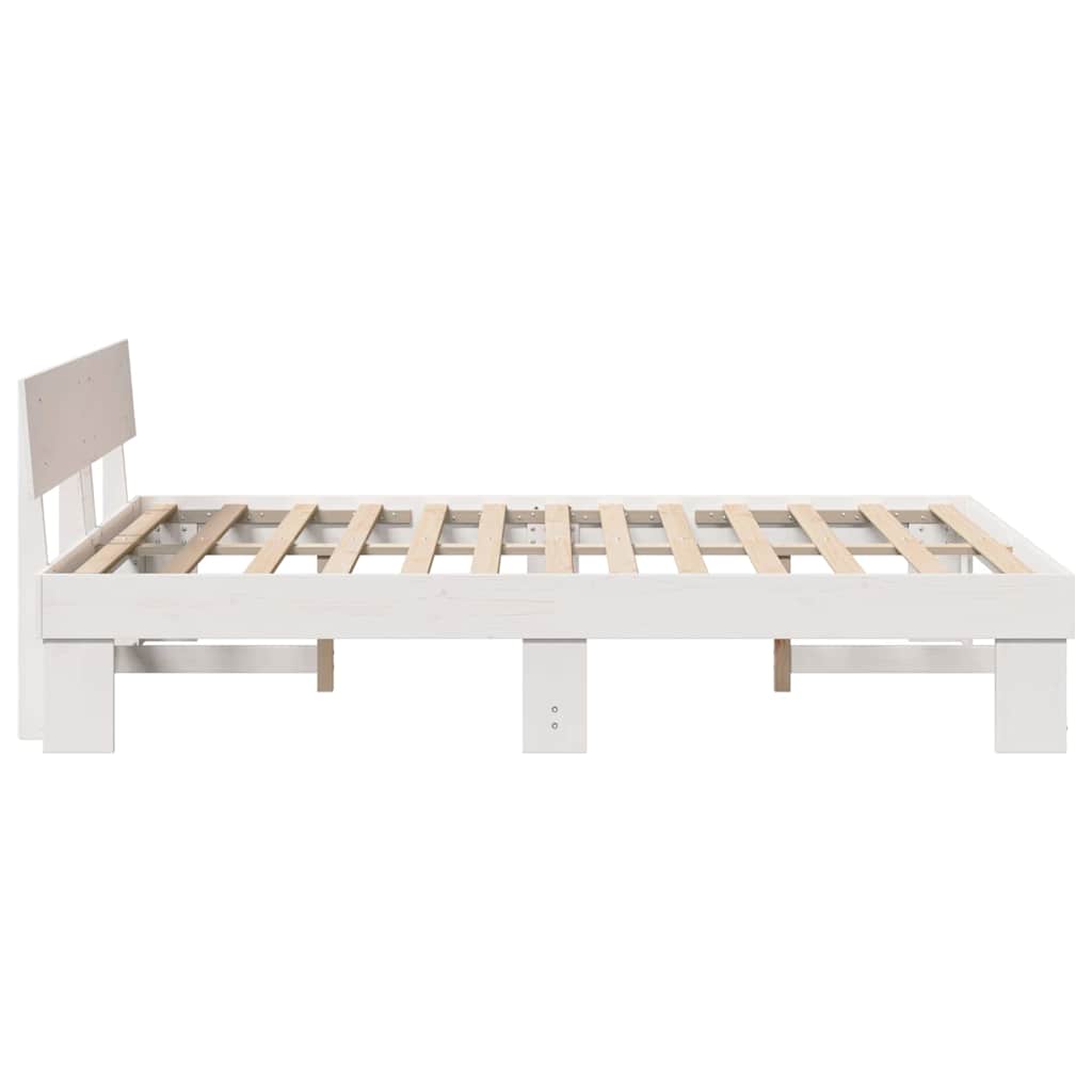 Sengestel med hovedgærde Hvid 150 x 200 cm Massiv fyrretræ