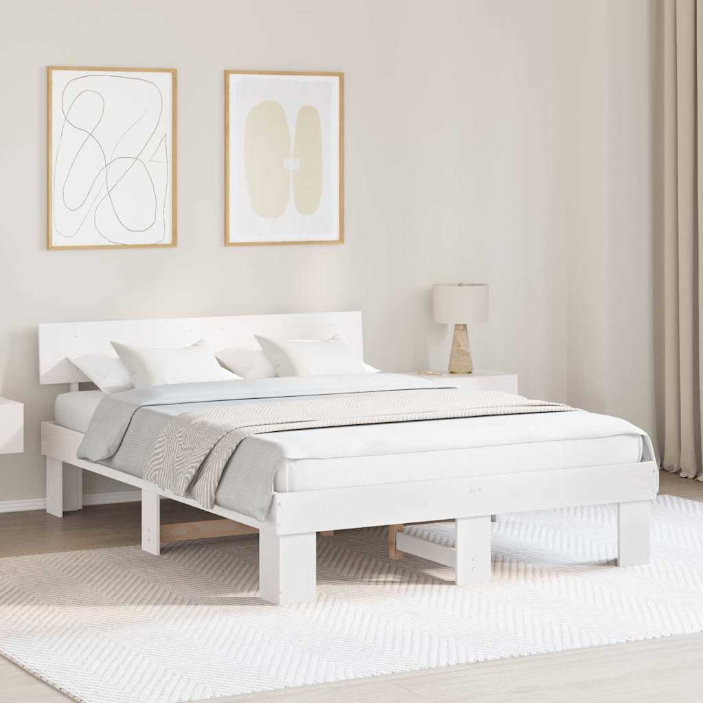 Sengestel med hovedgærde Hvid 140 x 200 cm Massiv fyrretræ