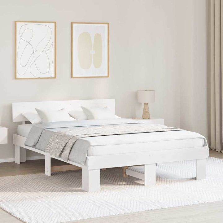 Sengestel med hovedgærde Hvid 140 x 200 cm Massiv fyrretræ